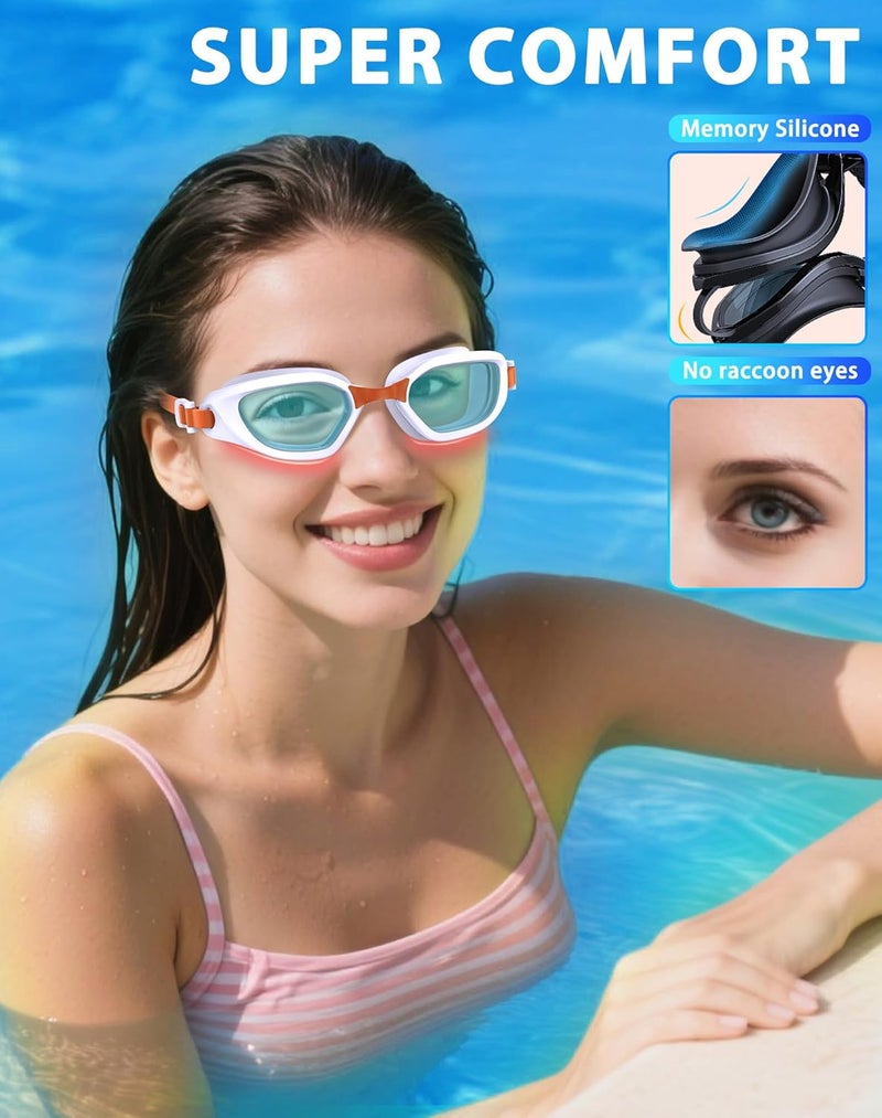 Vegemono Swim Goggles, Unisex Adult Swimming Goggles Anti Fog Anti UV No Leakage Wide View for Men Women Youth - Image 4